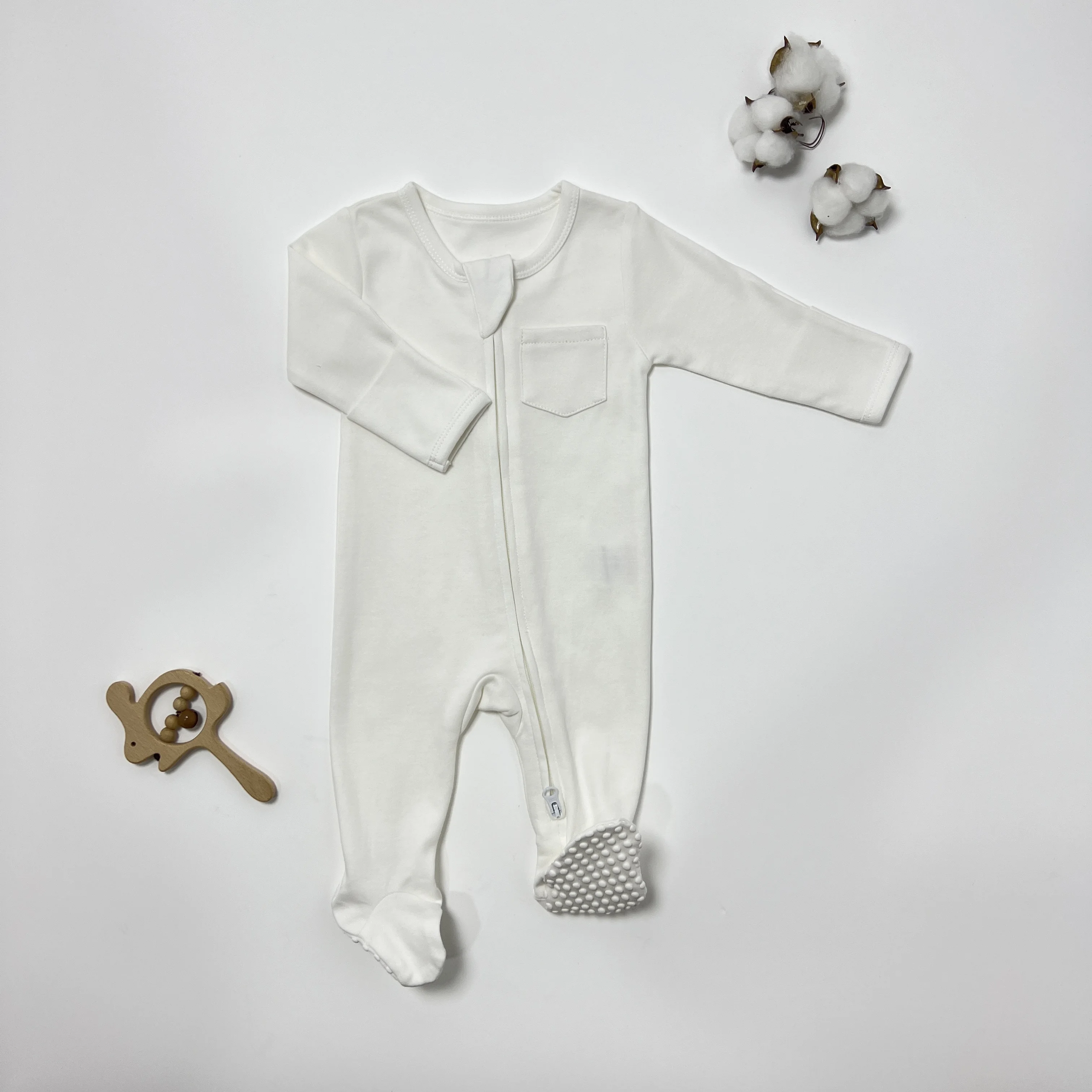 Spring Autumn Wholesale Toddler 100% Organnic Cotton Pajamas Long Sleeve Zipper Baby Footed Pajamas Infant Romper