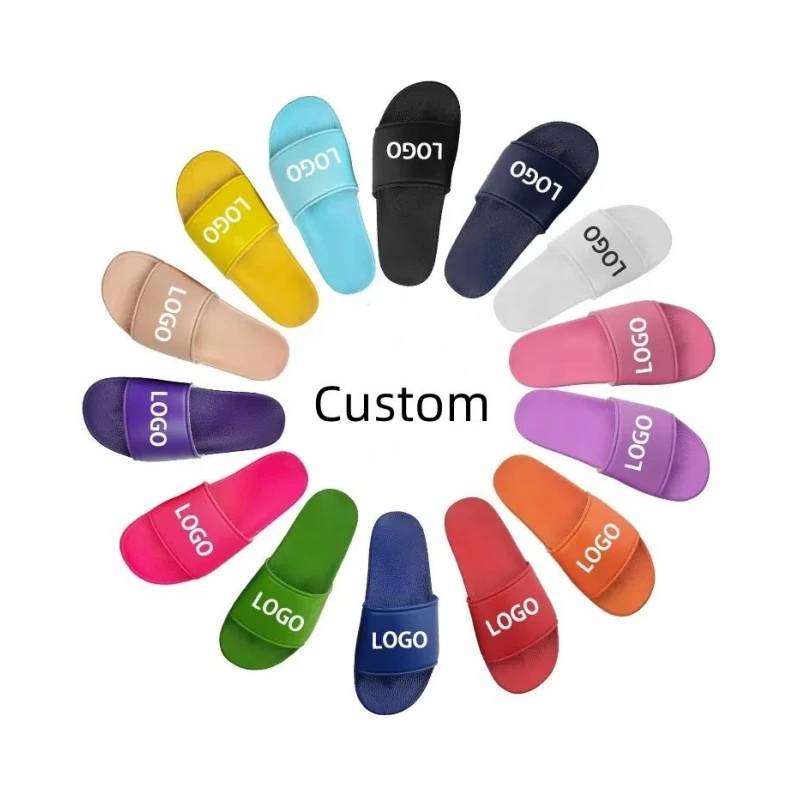 Summer Indoor Bedroom Custom 3D Rubber Print Logo Customized Blank Pvc Upper Open Toe Non-Slip Slides Slippers Men