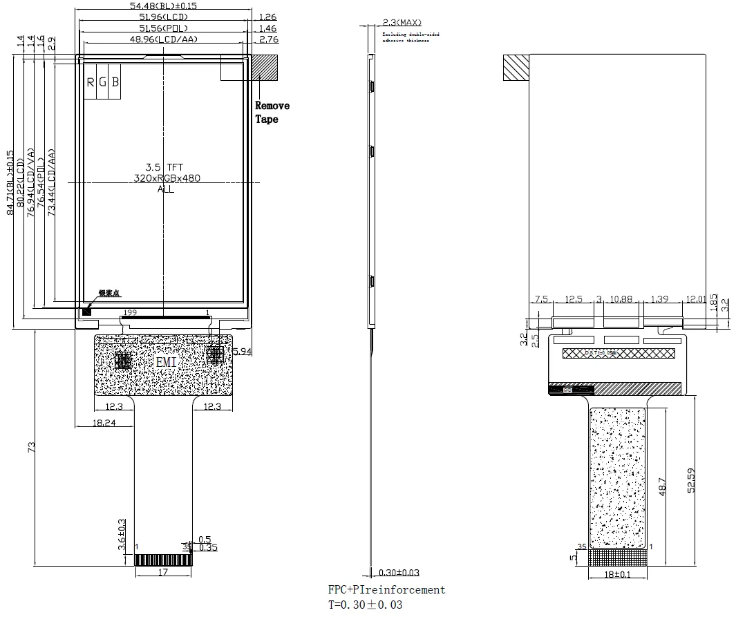 MCU Interface 44 Pins 3.5inch 320X480 Resolution TFT LCD Display Module