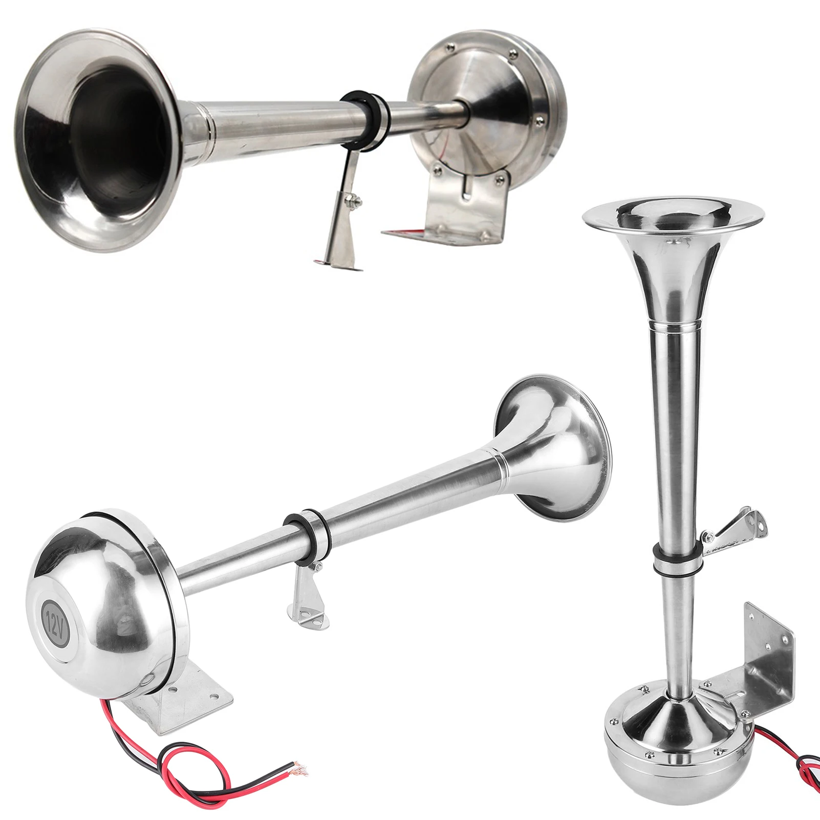 Marine Boat Pontoon Horn 125dB Stainless Steel Waterproof Single Trumpet Air Horn Complete Set  Speakers For Ship Truck RV