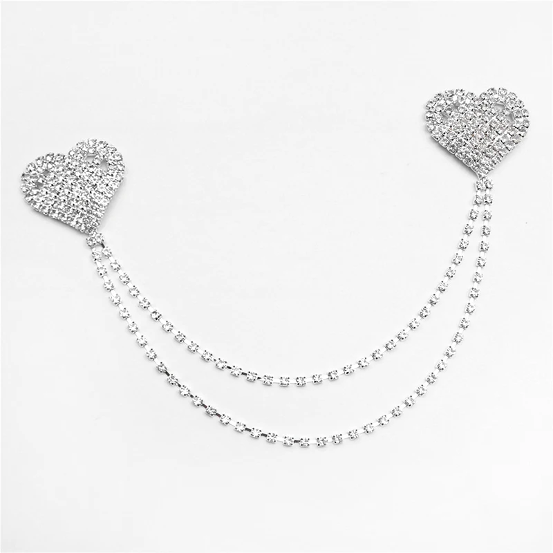 Rhinestone Glitter Love Heart Chest Stickers Necklace Rhinestone Chain Chest Nipple Cover Sexy