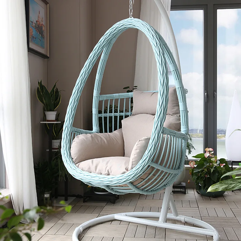 Modern Rattan Hanging Egg Chair With Stand Patio Swings Rocking Basket Hammock Chair Balcony Courtyard Garden Outdoor Furniture