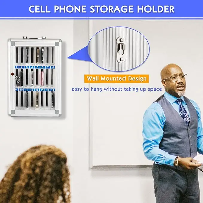24 Slots Aluminum Alloy Pocket Chart Storage Cabinet for Cell Phones,Wall-Mounted with a Locked,Can be Carried by Hand