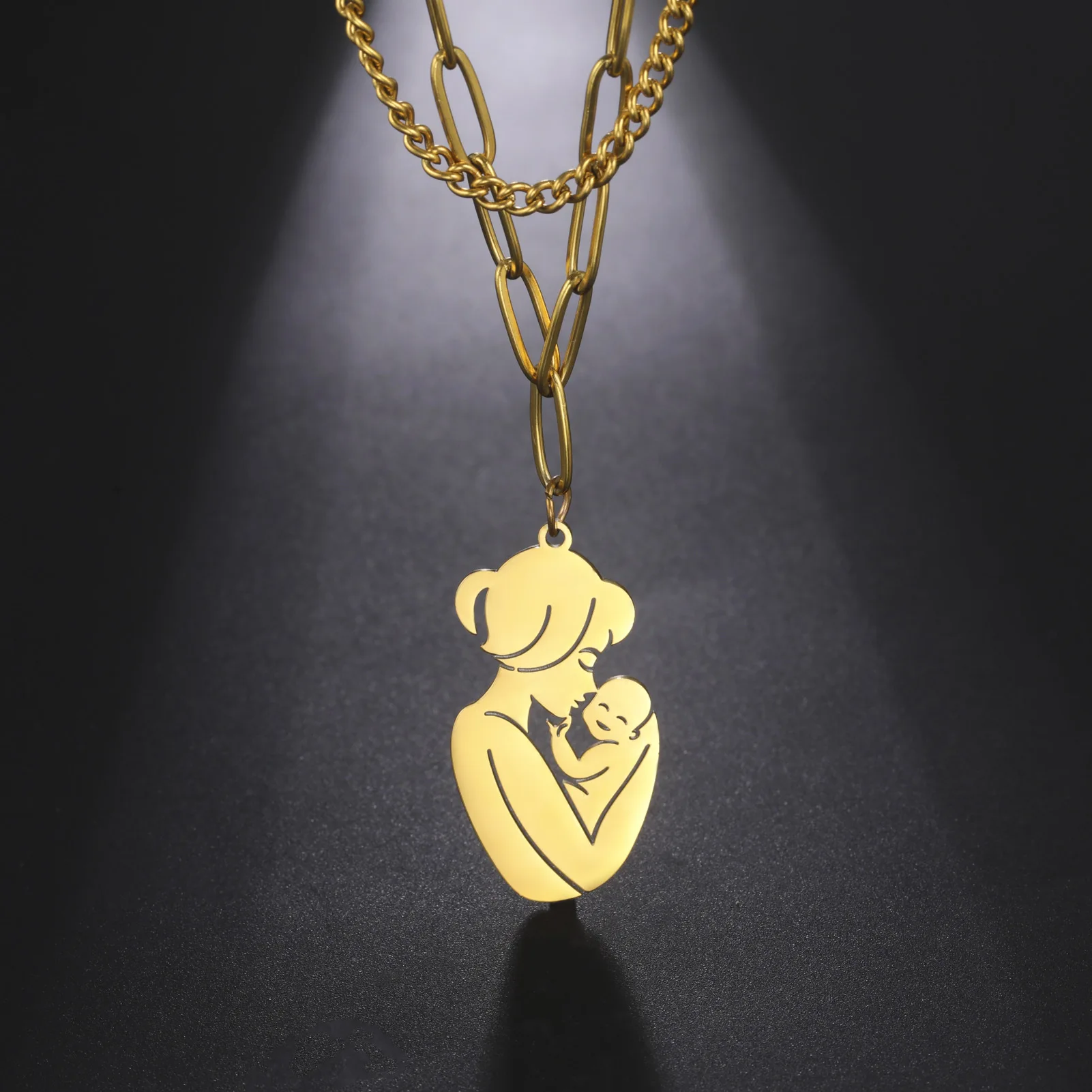 Love Jewelry Mom Baby Child 18K Gold Plated Stainless Steel Chain Gift Mother Day Necklace For Family