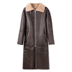 Fleece warm luxury Sheep fur parka patchwork fur coat motorcycle jacket genuine women leather coat leather crop with fur