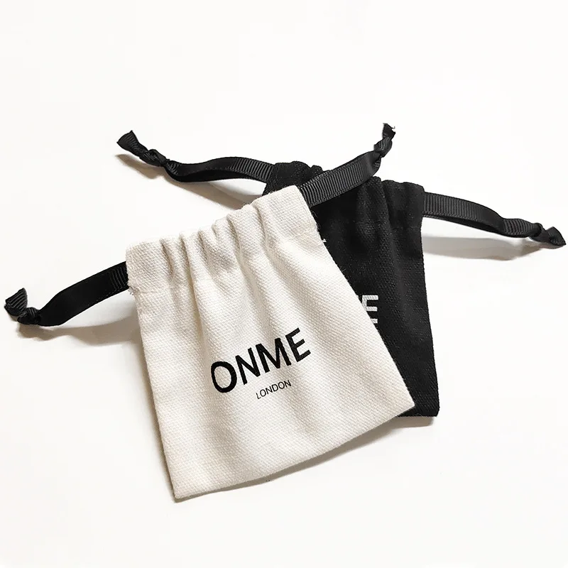 Custom Logo Canvas Cotton Dust Bag Custom Logo Jewelry Packaging Drawstring Pouch With Ribbon Dusty Bag Gift Bag