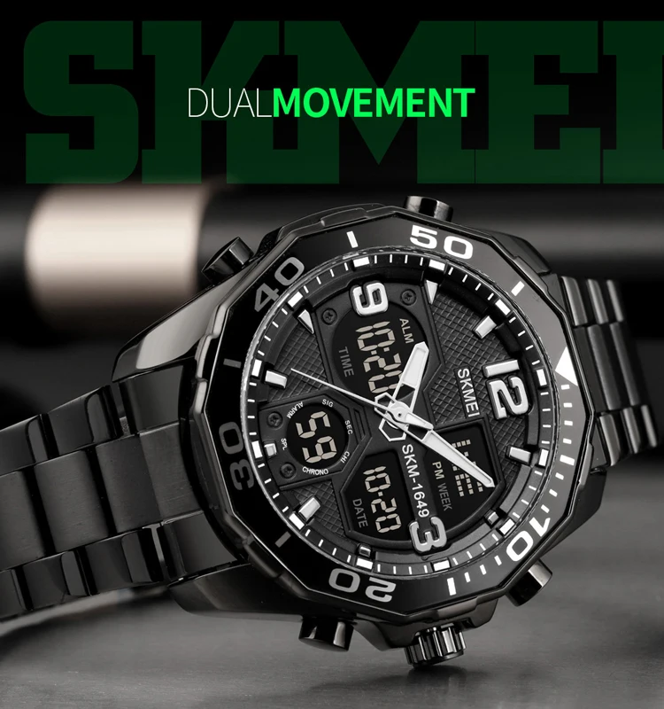 SKMEI 1649 High Quality Dual time Water Resistant Alarm Men Fashion Multifunctional Function Digital Movement Watches