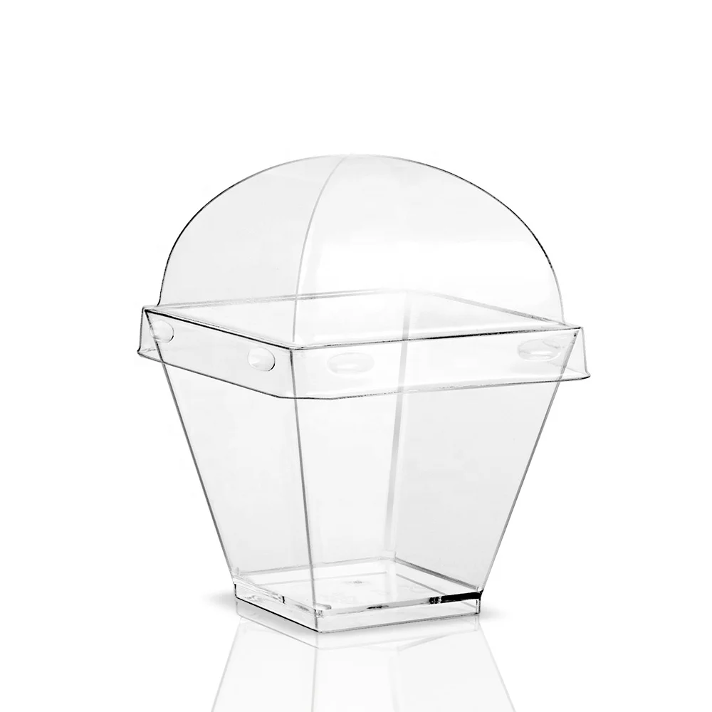 Party supplies square shape disposable plastic 2oz cups with dome lid