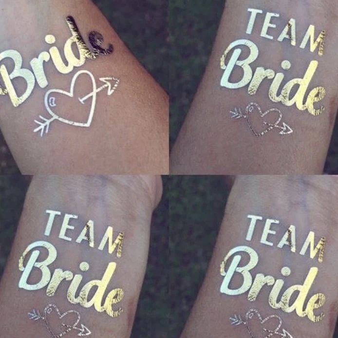 Wholesale Fashion Bride Team Gold Wedding Party Temporary Tattoo Sticker, Golden Silver Hand Mini Tattoo Sticker