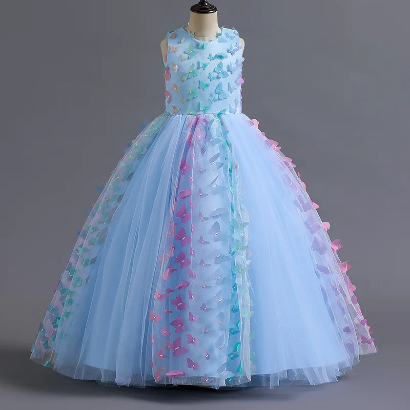5-10 Years Kids Baby Girls Tutu Dresses Birthday Pageant Ball Gown Rainbow Tulle Wedding Party Dress For Kids Girls Long Dress
