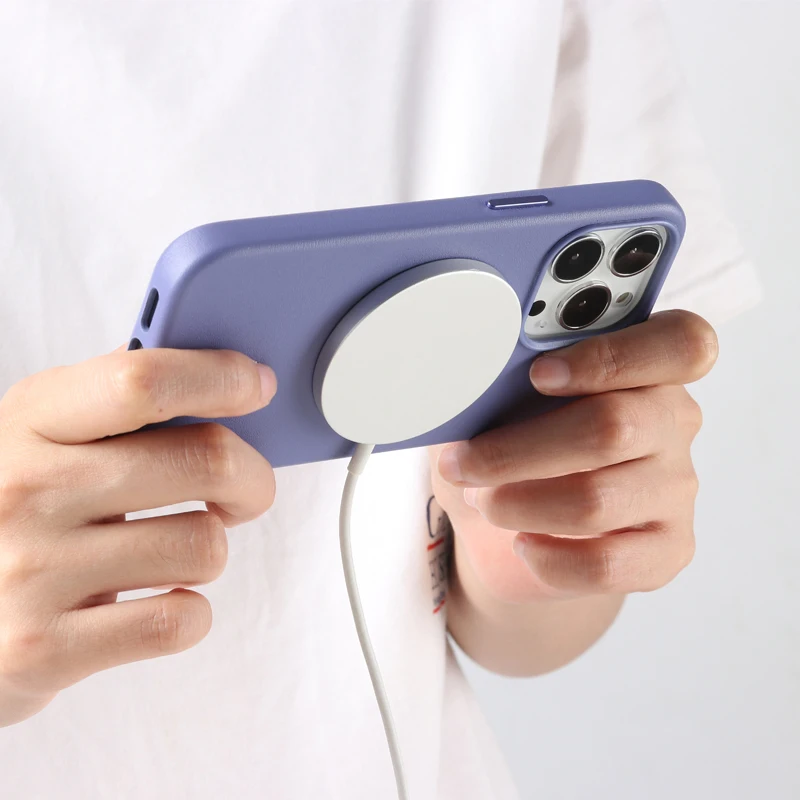 Leyi leather luxury corner protect button wireless charging magnetic magsafes texture phone case for iPhone 14 pro max 11 12 13