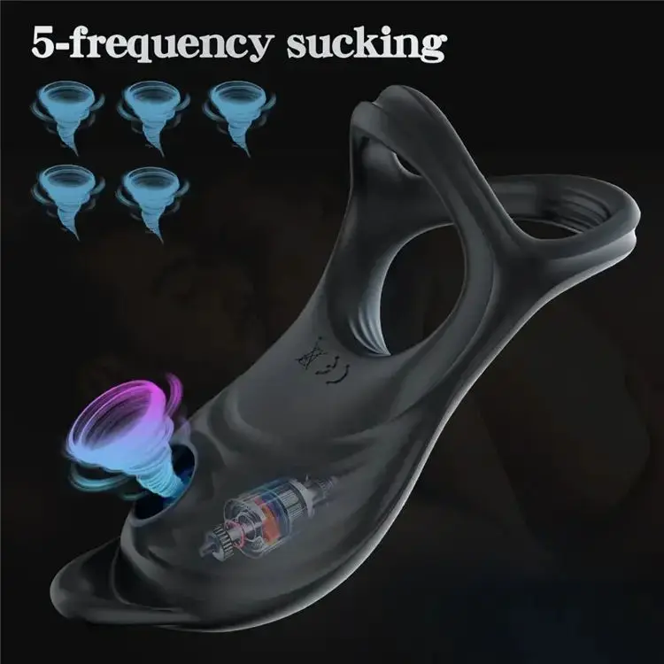 Magnetic Suction Charging 5 Frequency Sucking Lock Ring Wireless Remote Control Vibrating Ring Masturbator For Male