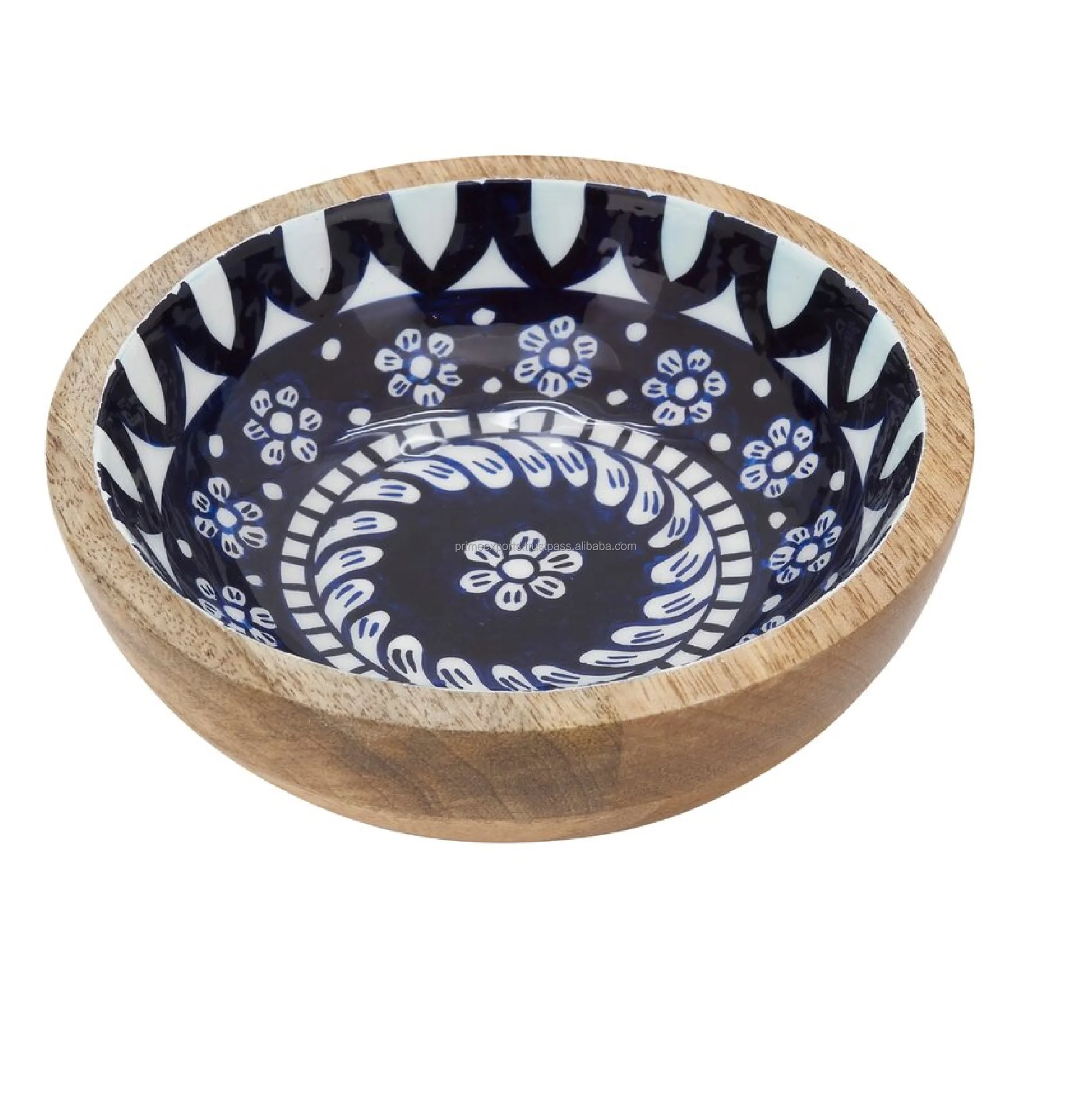 American and European style modern look enamel and sticker printed wooden bowls for serving and decor wedding sand events bowls