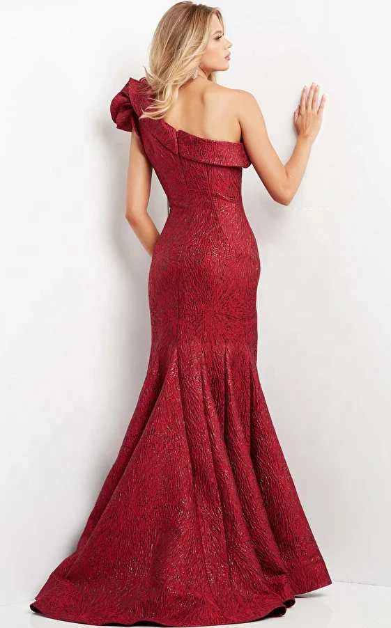 Burgundy One Shoulder Mermaid Evening Gown