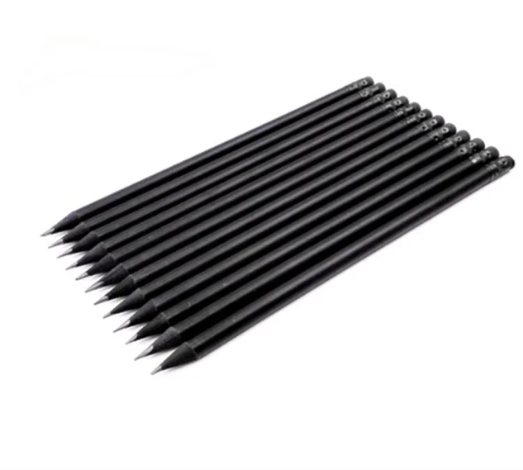 High quality black wood pencil with eraser head HB/2B writing pencil
