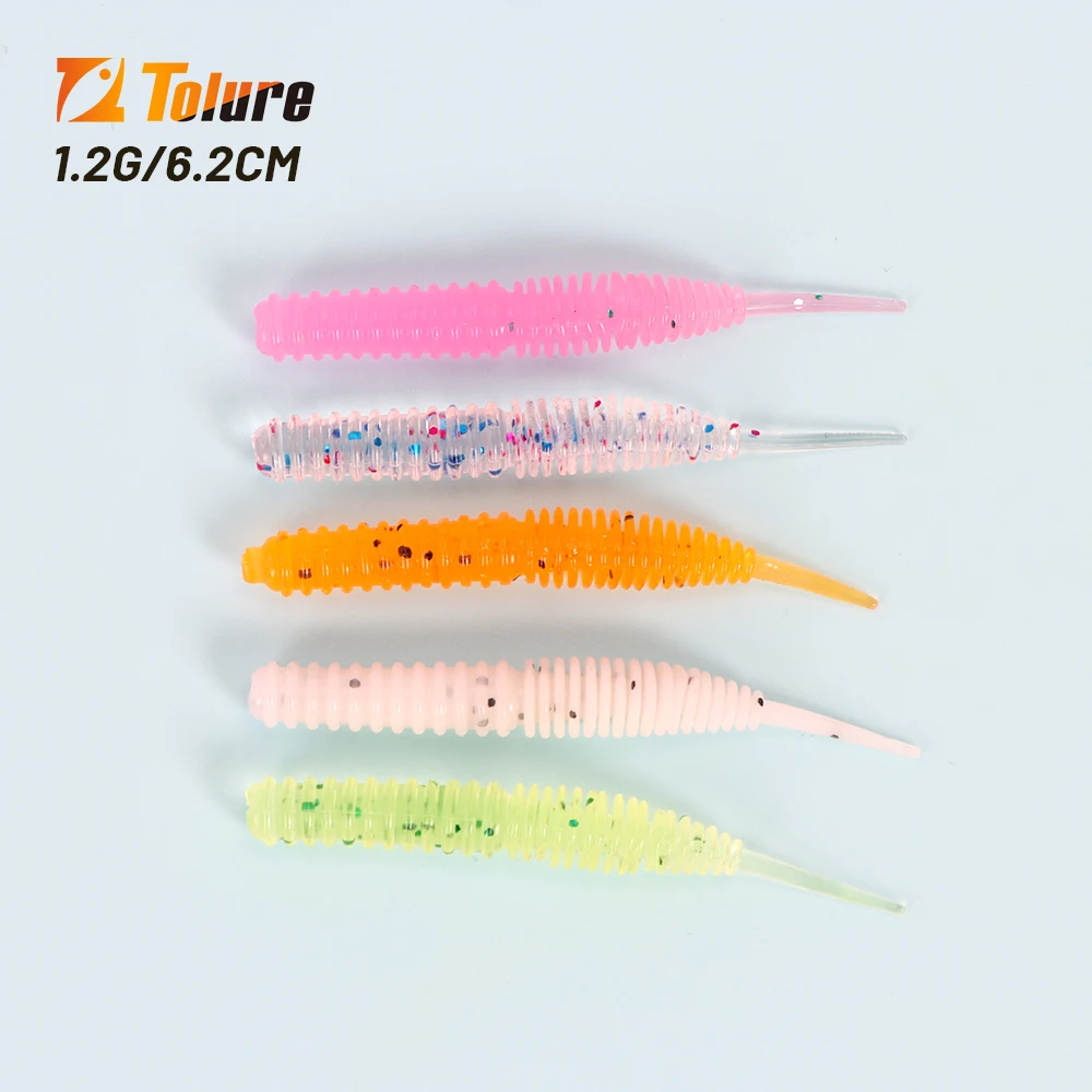 Tolure 20pcs/bag fishing worm soft plastic 6.2cm 1.2g shad bait artificial soft worm fishing lures