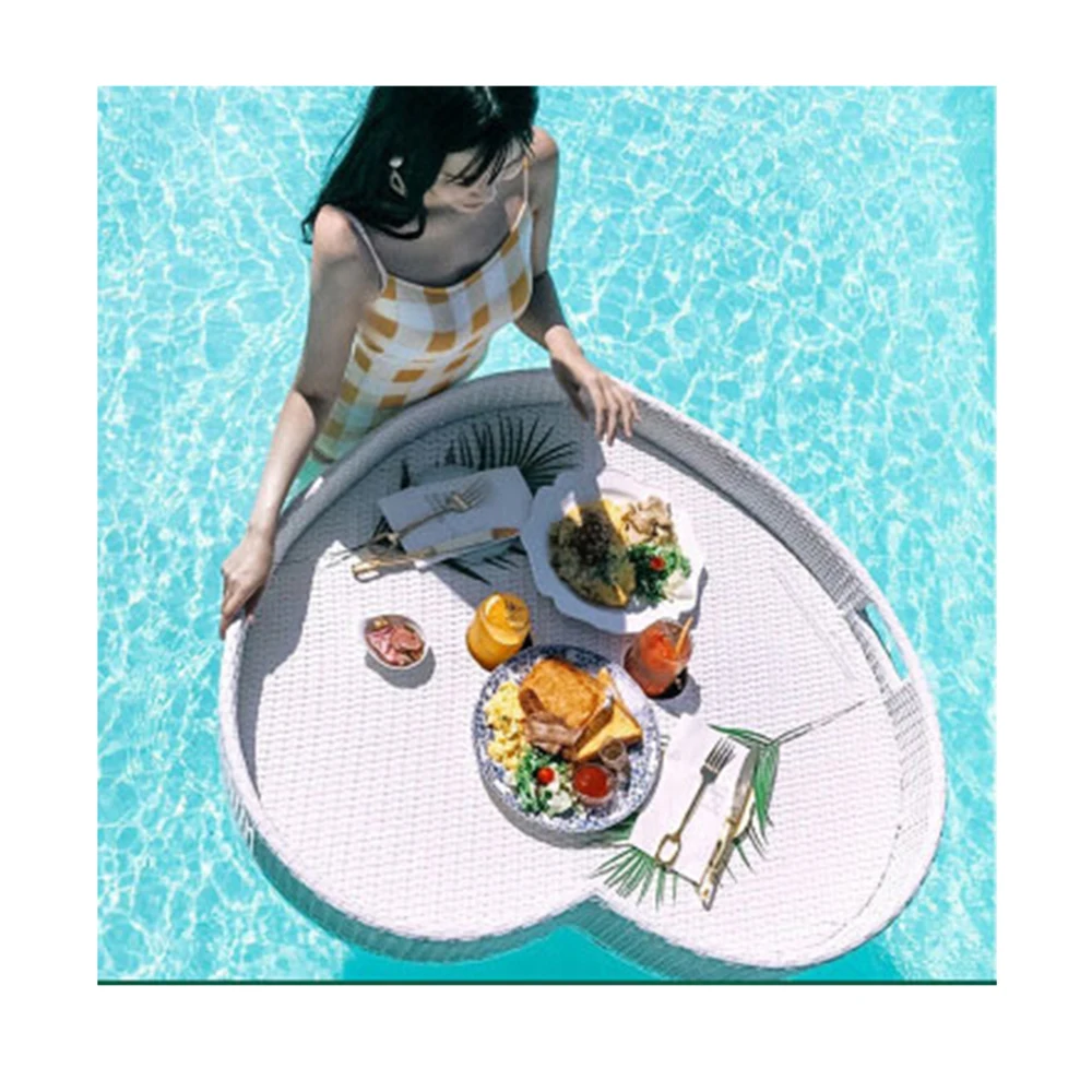 villa heart shape swimming pool floating breakfast tray New design hotel beach Swimming pool water rattan floating tray