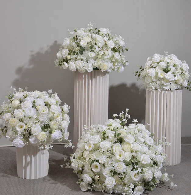 hotsale 50cm 60cm 70cm 80cm large rose flower arrangement Wedding Table flower Centerpieces  silk artificial white flower ball