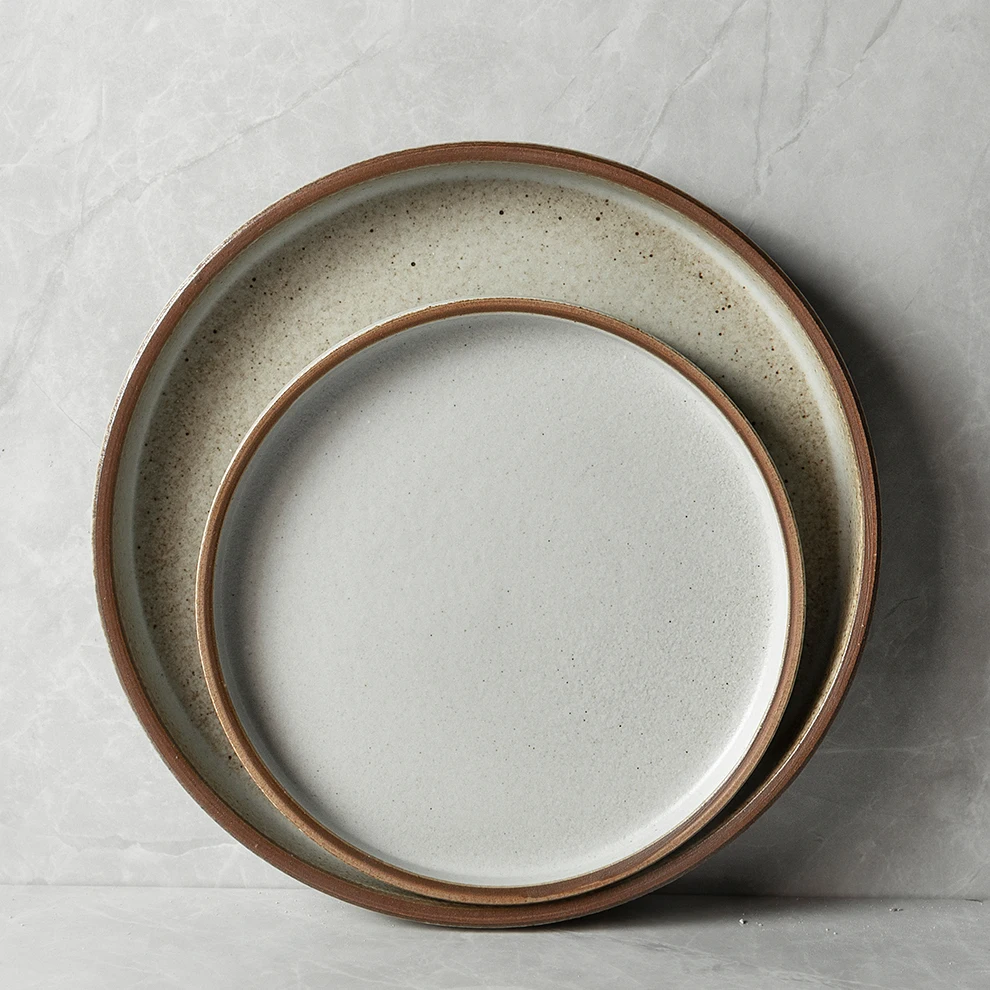 Nature Cream Glaze Ceramic Plato Raised Rim Flat Chef Dish Sets Serving Platter Fine Dining Restaurant Porcelain Dinner Plate