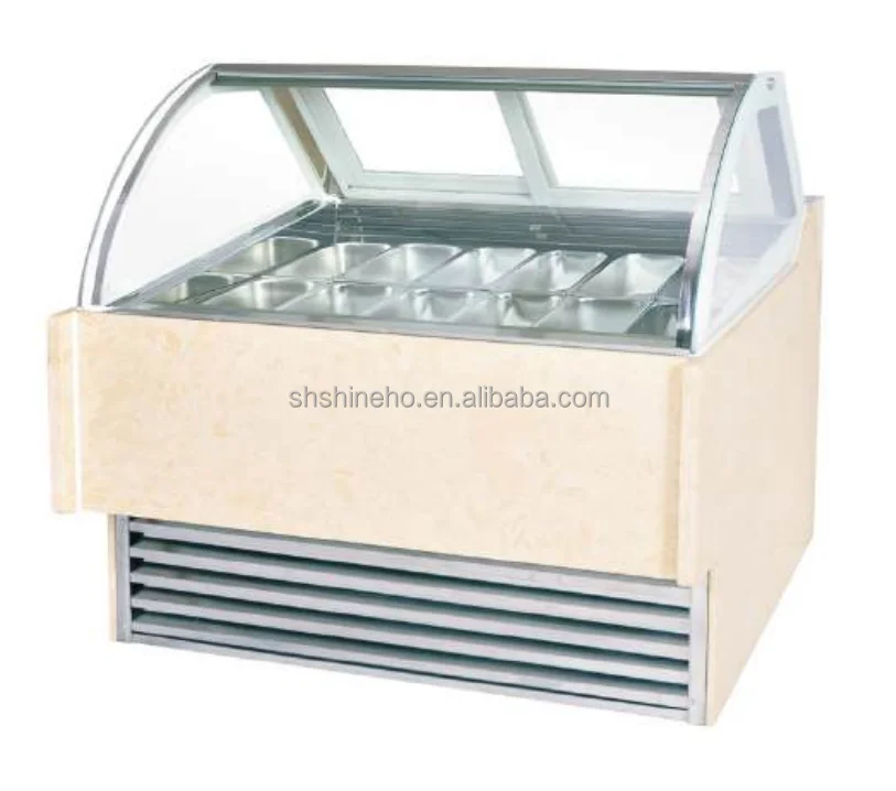 Shineho Commercial Product Support For Custom Sale Glass-door Case Gelato Ice Cream Display Freezer With CE
