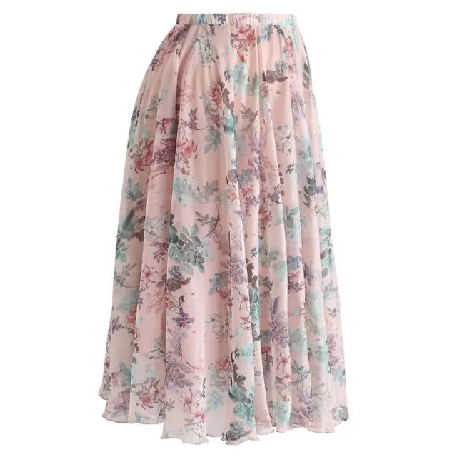 
Print dress Long floral pleated Skirt New Fashion jupe for Women High Waist Solid Casual faldas largas Summer Spring Saias 