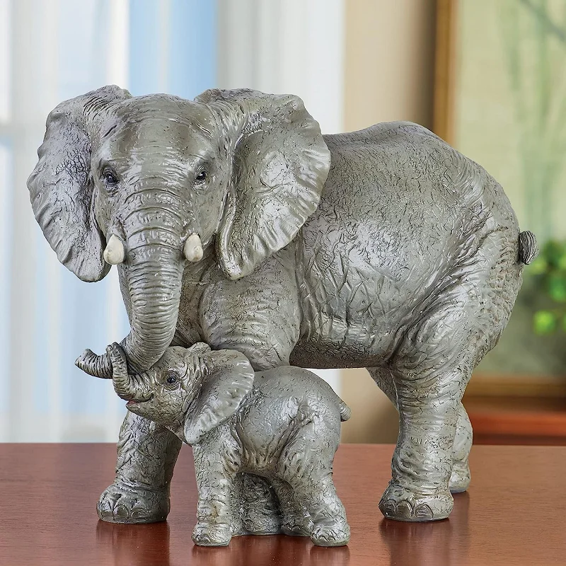 Hand-Painted Elephants at Play Tabletop Figurines Resin Crafts Animal Small Elephant Statue