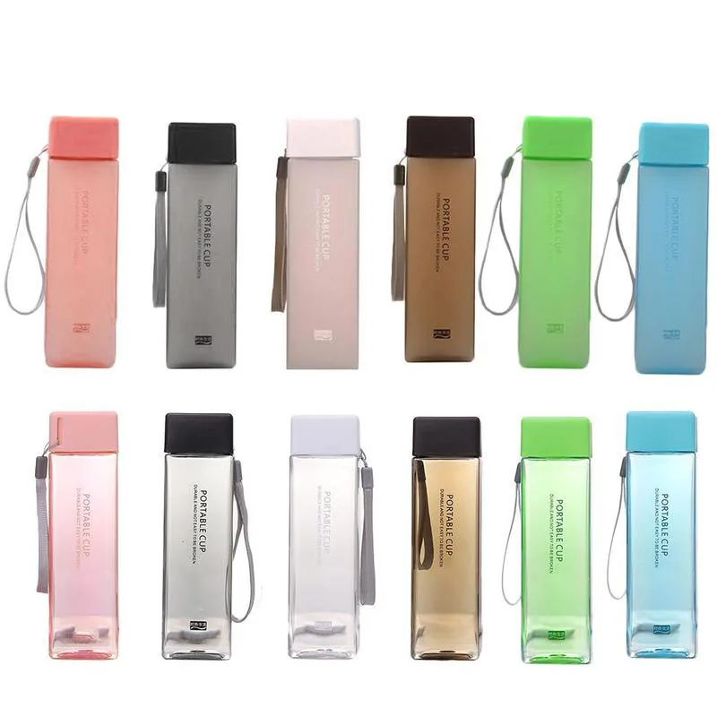Wholesale Eco Friendly Reusable Square Water Travel Sports Plastic Bottles With Rope Customised Water Bottle