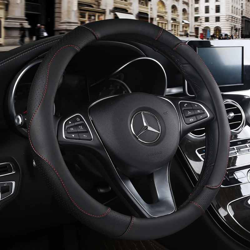 Leather Car Steering Wheel Cover, Non-Slip Car Wheel Cover Protector Breathable Microfiber Leather Universal Fit for Most Cars