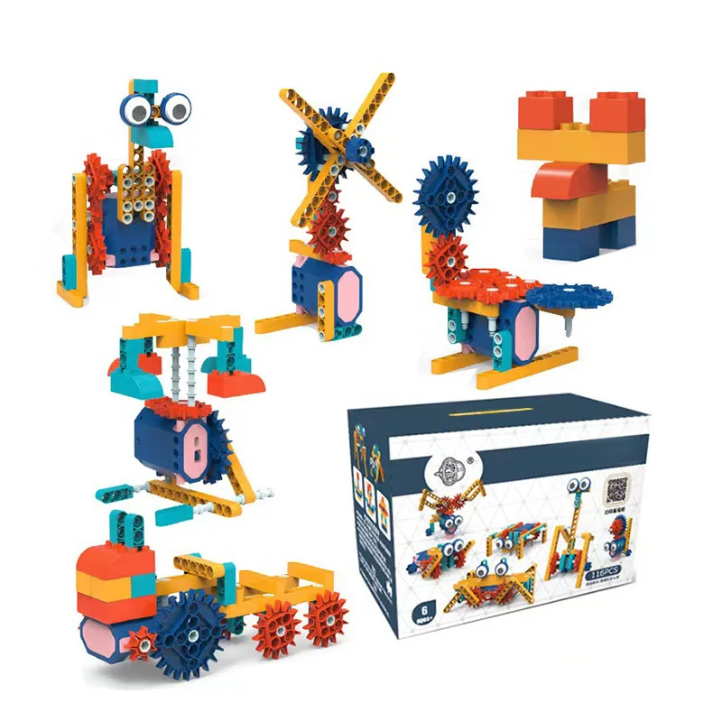 STEM Educational Construction Interlocking Mechanical Gear with Rechargeable Electric Motor Toys For Kids Building Block Set