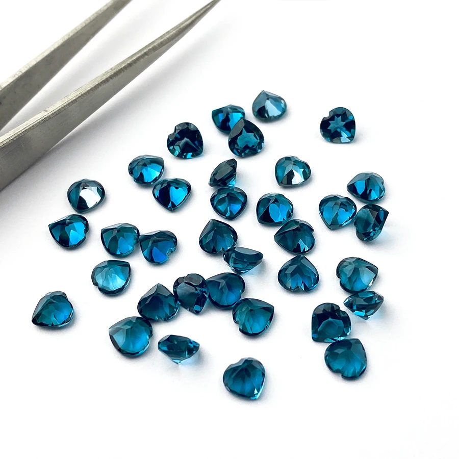 Natural London Blue Topaz Gems Custom Cut Size Shape Wholesale High Quality Heart Shaped Carving Surface  Loose Gemstone Topaz
