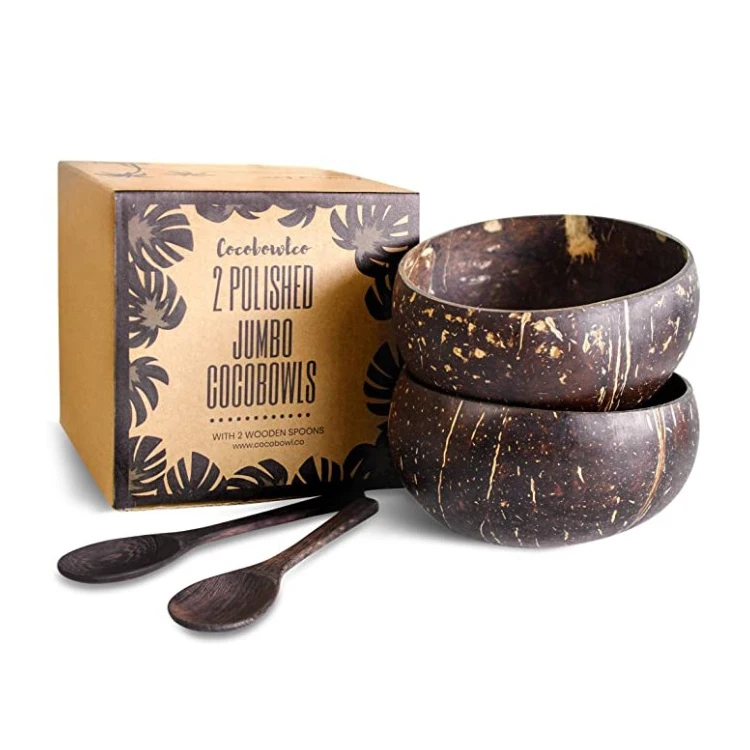 
Natrual coconut shell bowl set personalized logo organic coconut bowl and spoon packed in kraft box 