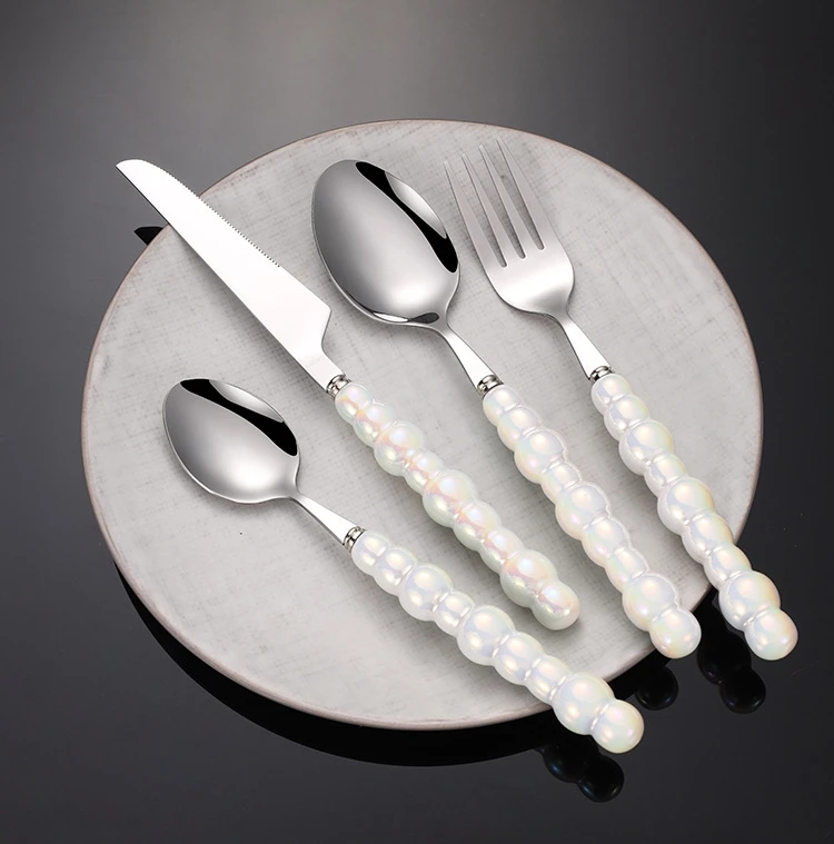 NEW ceramic pearl white black flatware cutlery porcelain handle 18/8 or 18/0 stainless steel dinnerware set