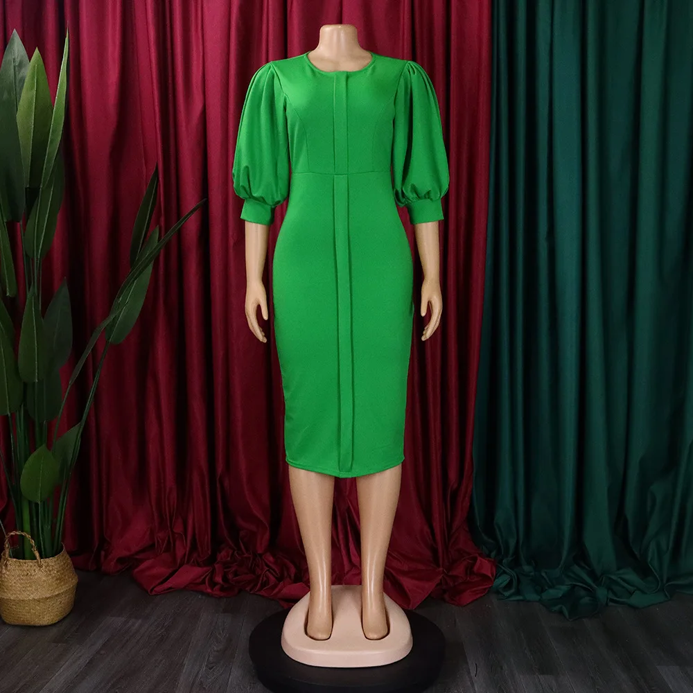 Новейшее дизайнерское женское летнее платье с пышными рукавами и запахом, женские офисные платья больших размеров, элегантные деловые платья для карьеры