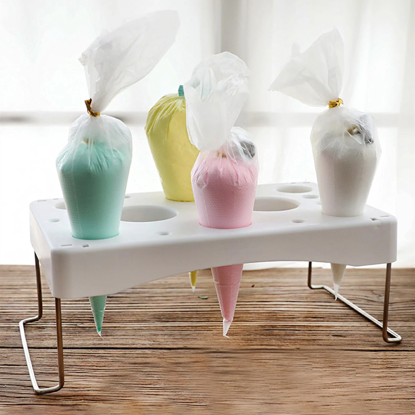 12 Holes white plastic stainless steel baking tools stand rack pastry cake decorating icing piping bag holder