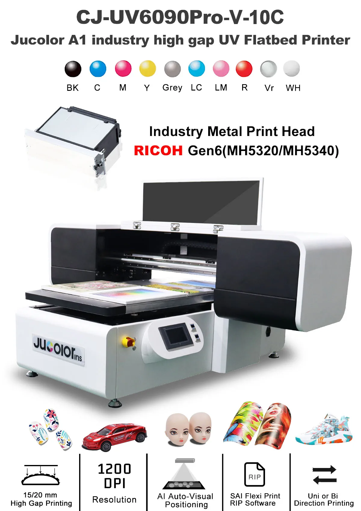 High quality 61cmX91cm UV flatbed printer Wood box Pens Golf balls Shoes A1 6090 UV flatbed printer