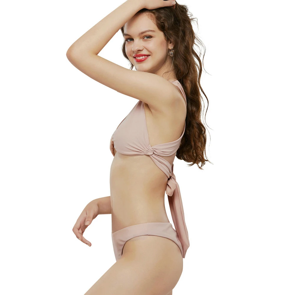 Sheer pink brazilian cross bandage women bikini set sexy triangle thong two piece swimsuit female beachwear biquini swimwear