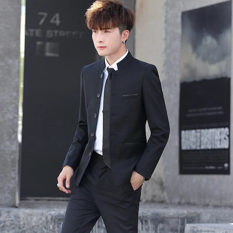 2024 New Youth Performance 2 piece Men Suit Chinese Standing Collar Slim Fit Wedding Men Suits Zhongshan Suit