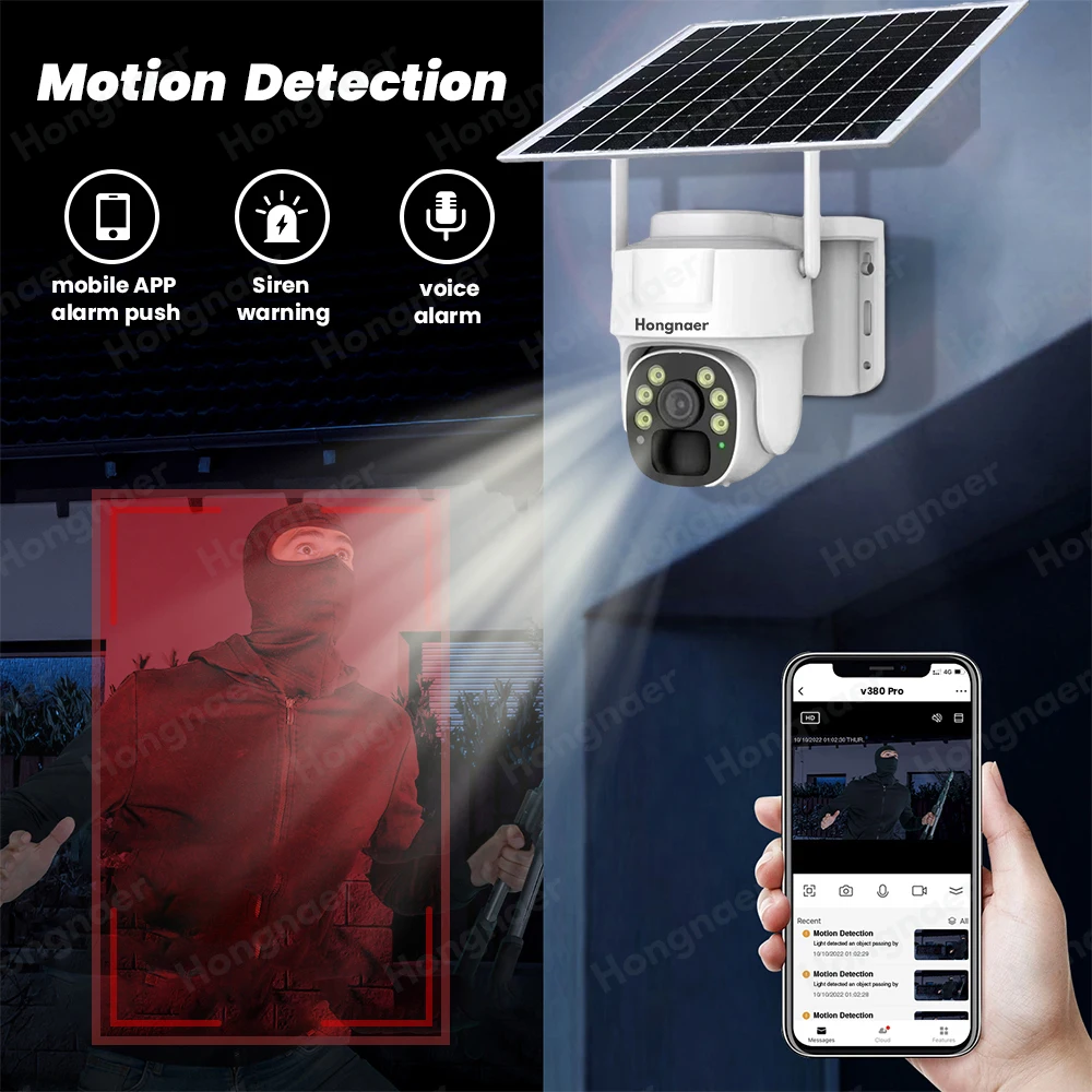 5MP Waterproof 8W Solar Panel Low Powered Wireless Battery Surveillance V380 Pro Outdoor Security WiFi Solar CCTV PTZ Camera