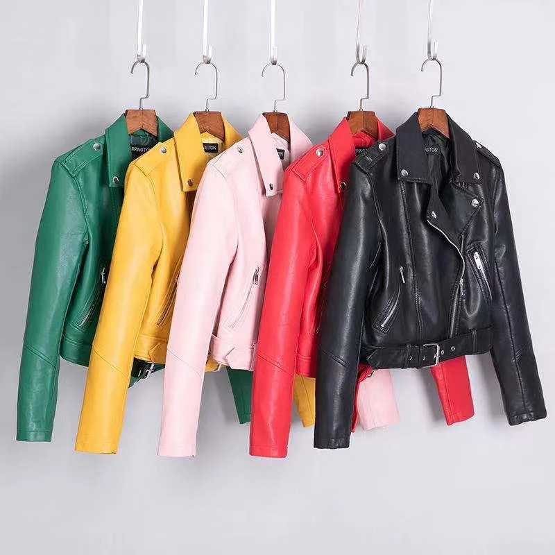 Женская Осенняя куртка из искусственной кожи, Байкерская короткая куртка на молнии с длинным рукавом, верхняя одежда, 2021