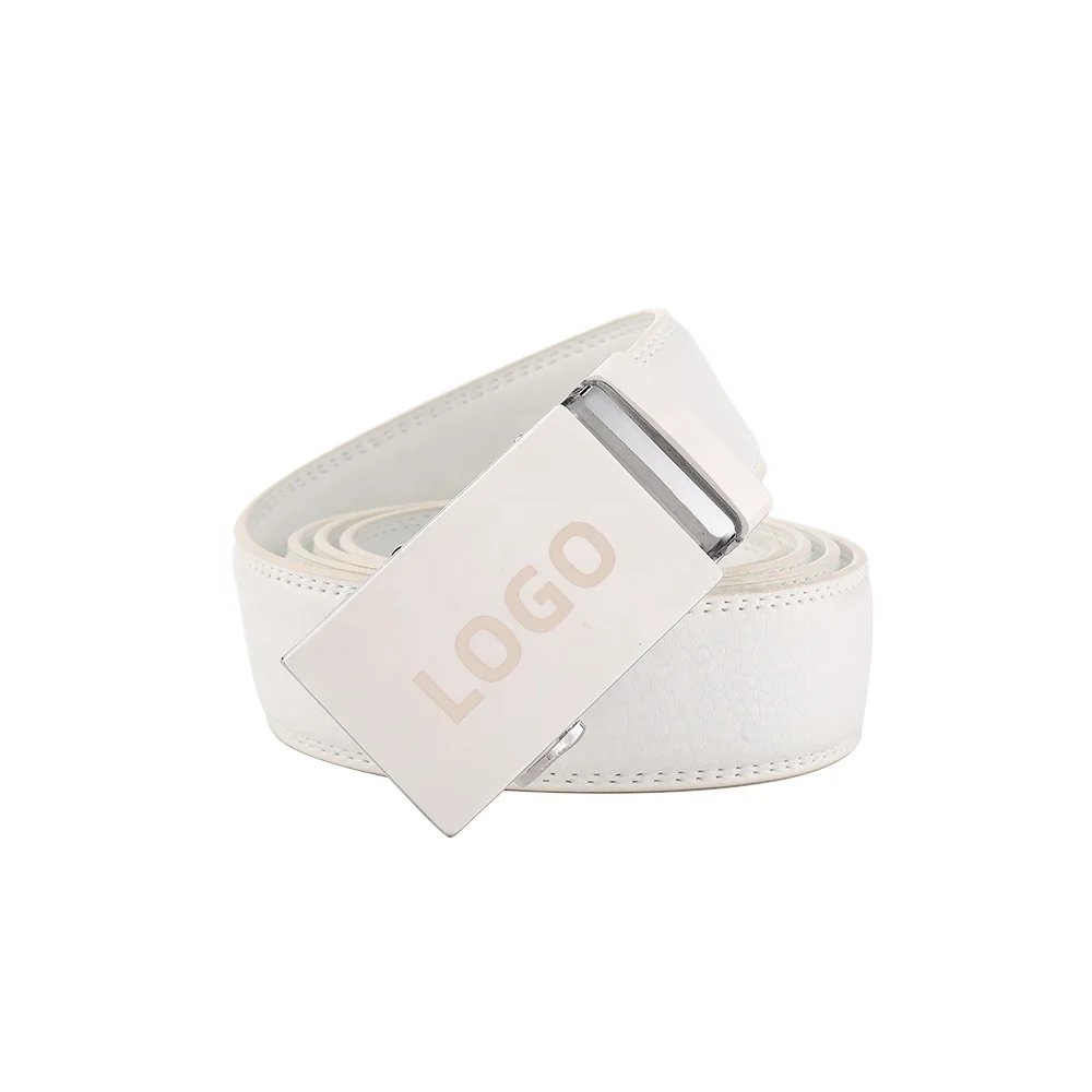 Custom Logo Fashion Men Fashion White Automatic Genuine Leather Belts Adjustable Casual Golf White Cowboy Top Grain Leather Belt