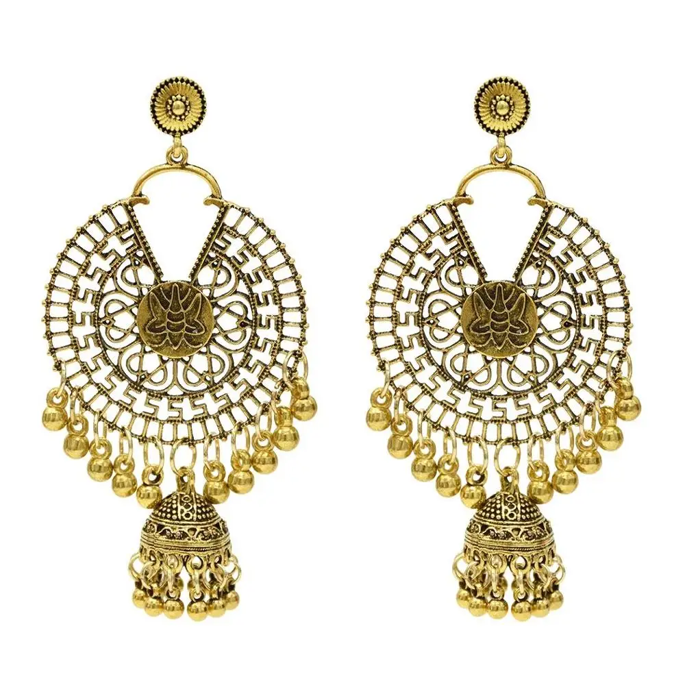 Long Tassel Statement Jhumka Earrings Indian Vintage Silver Gold With Birdcage For Women Party Ethnic Jewelry