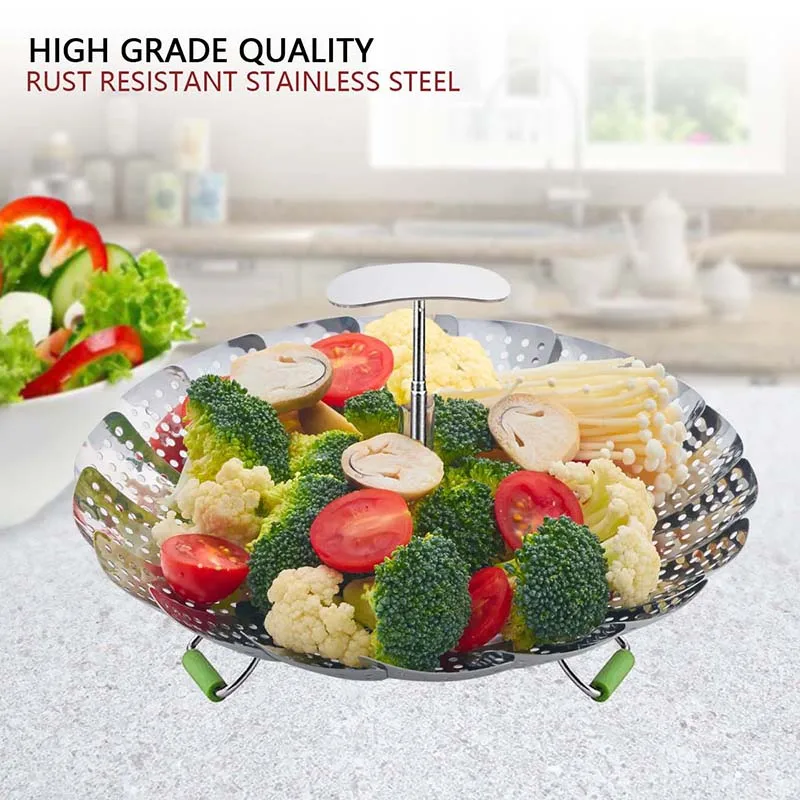 Kitchen tools small kitchen appliances Stainless Steel Retractable Folding Steaming Tray Steamer basket