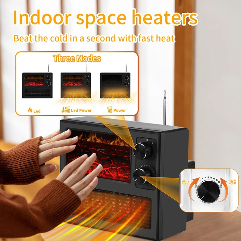 Mini Indoor Fireplace Fan Heater Rechargeable Electric Room PTC Usb Fan Heater