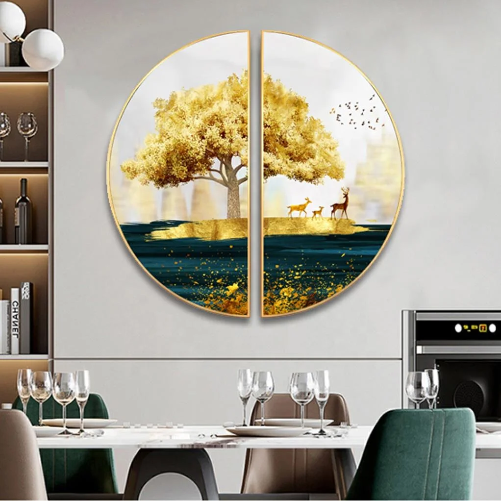 
Hot Sale Circle Crystal Porcelain Decorative Painting Landscape Wall art Painting Canvas For Living Room 