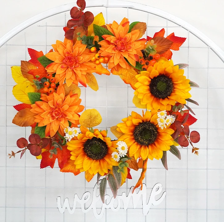 Artificial Wreath Maple Leaf Front Door Garland Rattan Material Party Supplies