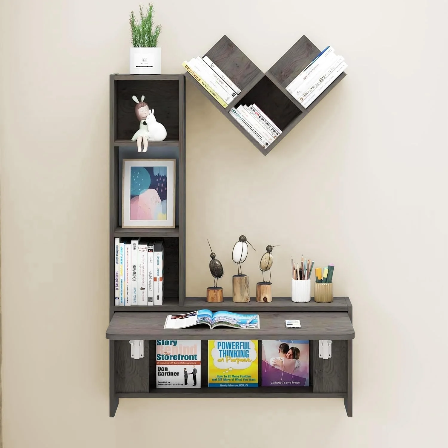 Multi-Functional Moveable Wooden Folding Wall-Mounted Office Desk Space-Saving Floating Laptop Computer Modern Rustic Home