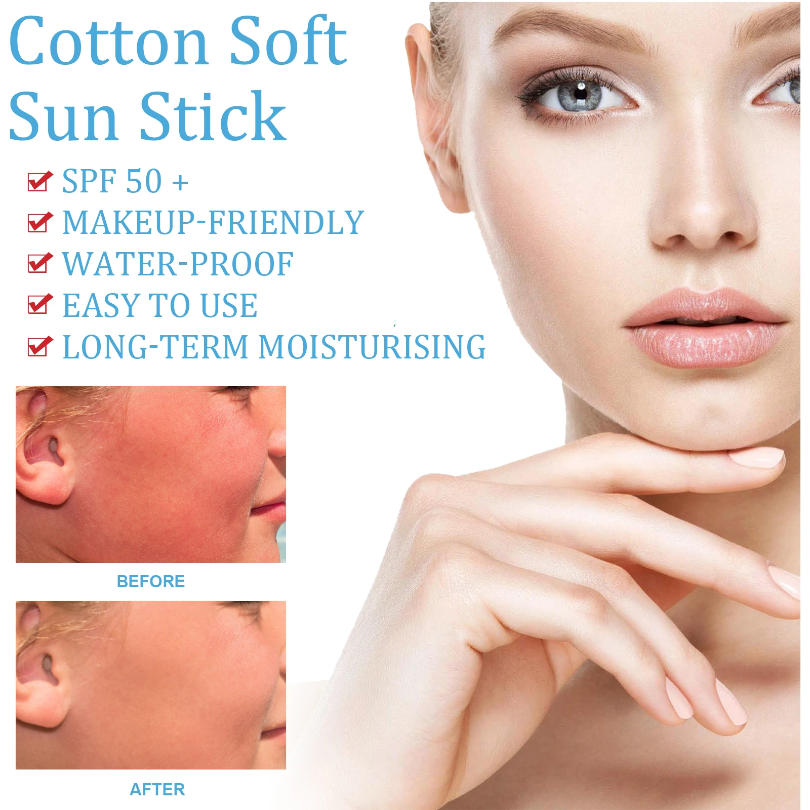 Высококачественная хлопковая мягкая Солнцезащитная палочка SPF50 + PA ++++ 19 г-корейская косметика оптом
