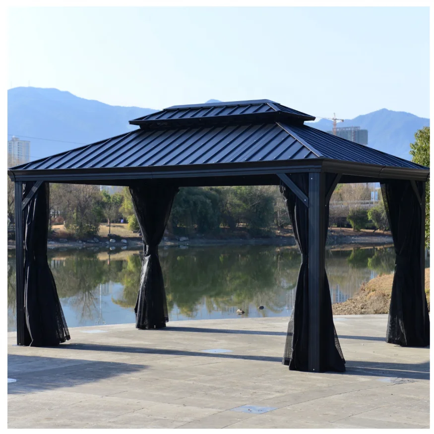 Aluminum  Steel Roof Hard Top Gazebo 10x13ft Permanent Gazebo 3x4.2m Pavilion House