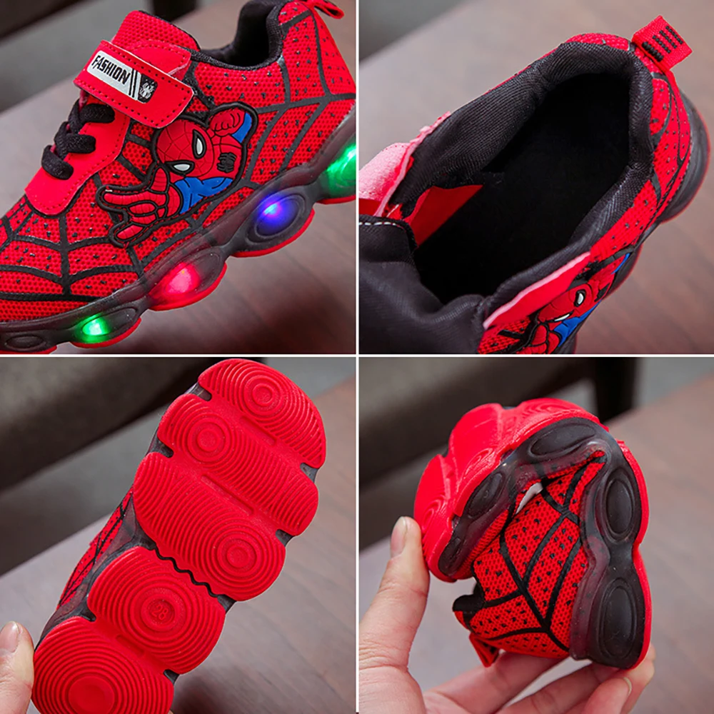 Kids Sport Sneakers Spiderman Led Flashing Boy Girls Children Casual Shoes