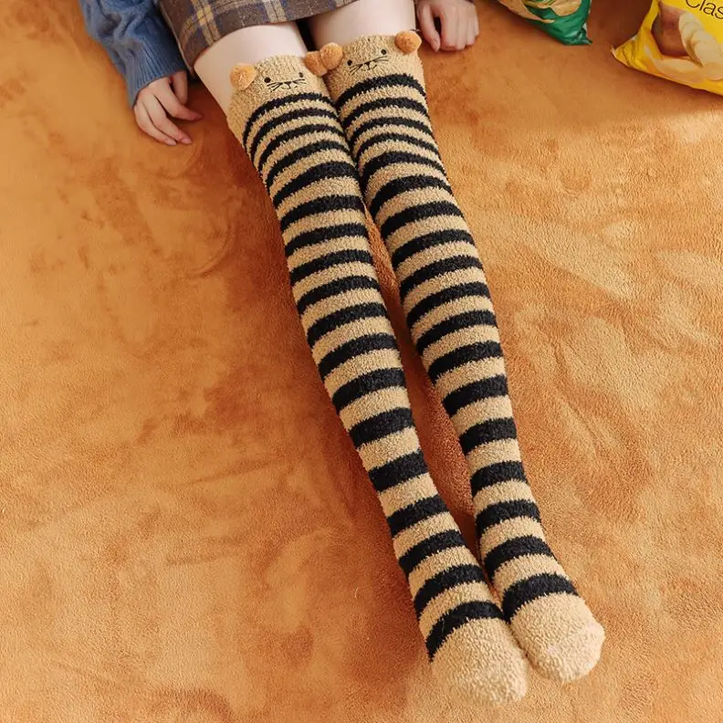 Japanese Mori Girl Animal Modeling Knee Socks Striped Cute Comfortable Thick Long Compression Winter Christmas Stockings